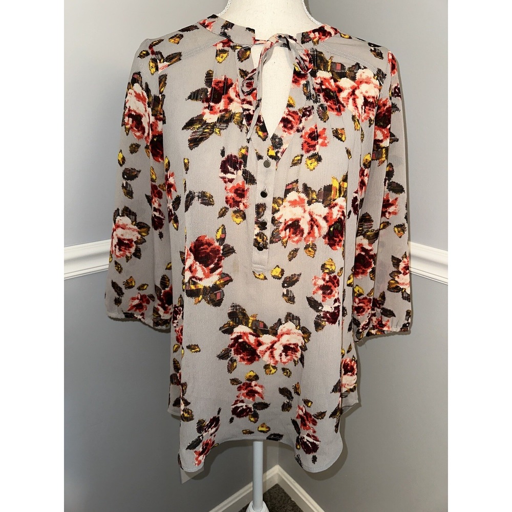 Princess Vera Wang Top Size L Floral 3/4 Peasant Sleeve Keyhole 100% Polyester